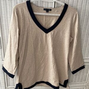 Tommy Hilfiger Women's Beige and Black V-Neck Top